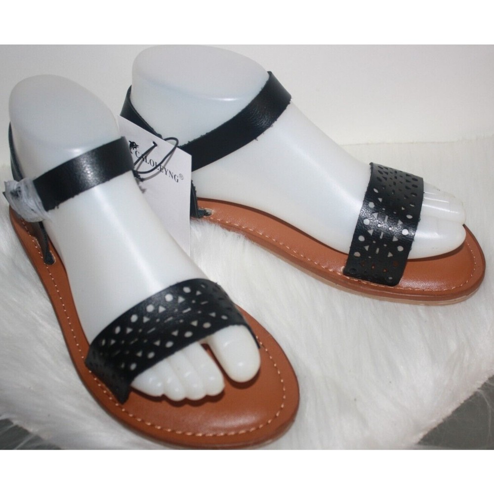 Caloleyng Black Women's Sandles Sz 7 1/2 Strappy Beach NWT